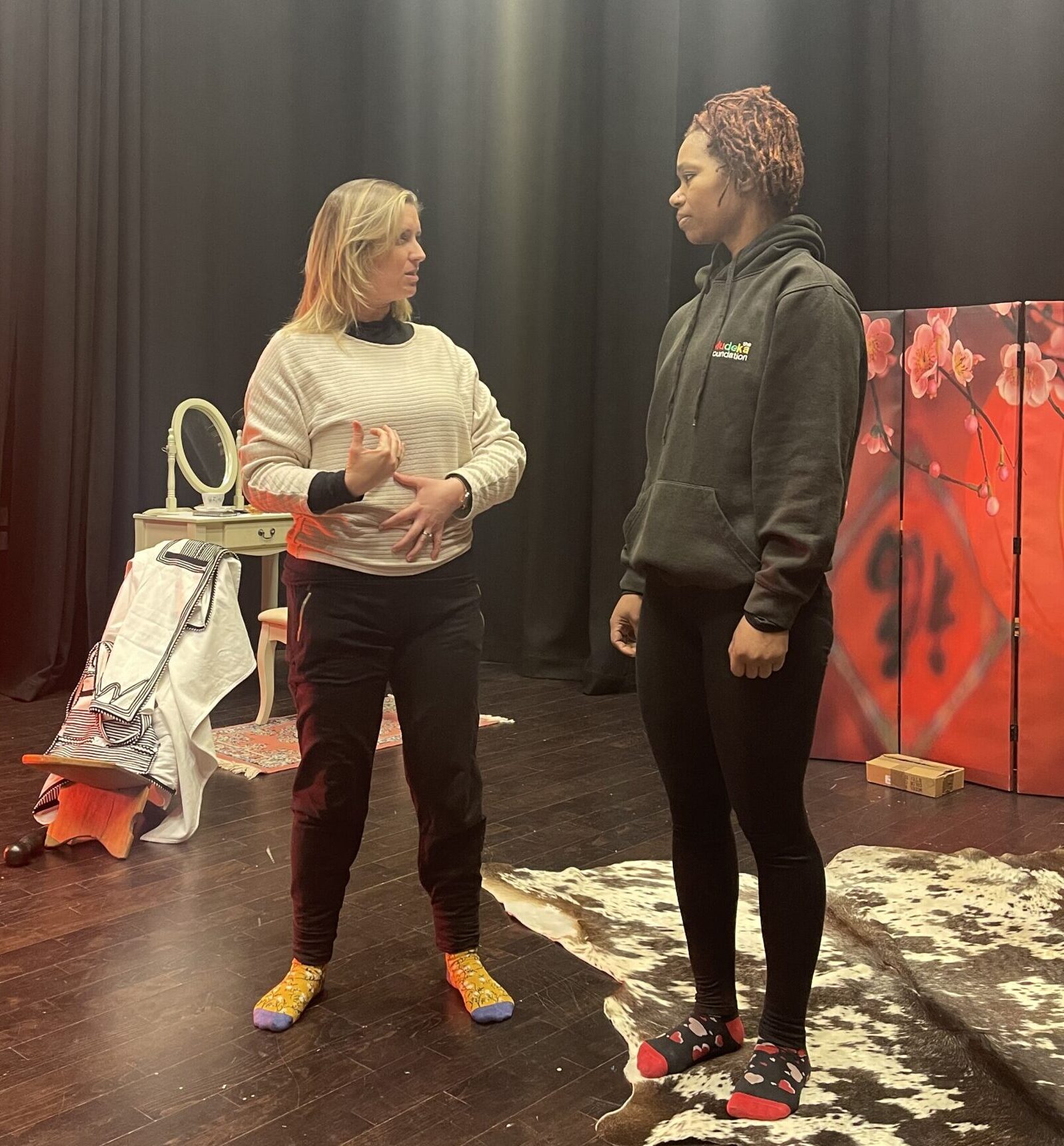 Gemma in her role as a Voice Coach supporting the cast of Mama Afrika.