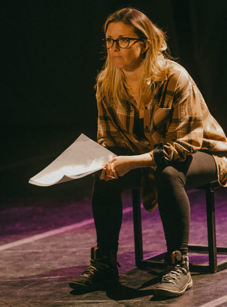 Gemma Boaden demonstrating how versatile an actress she is while sat down