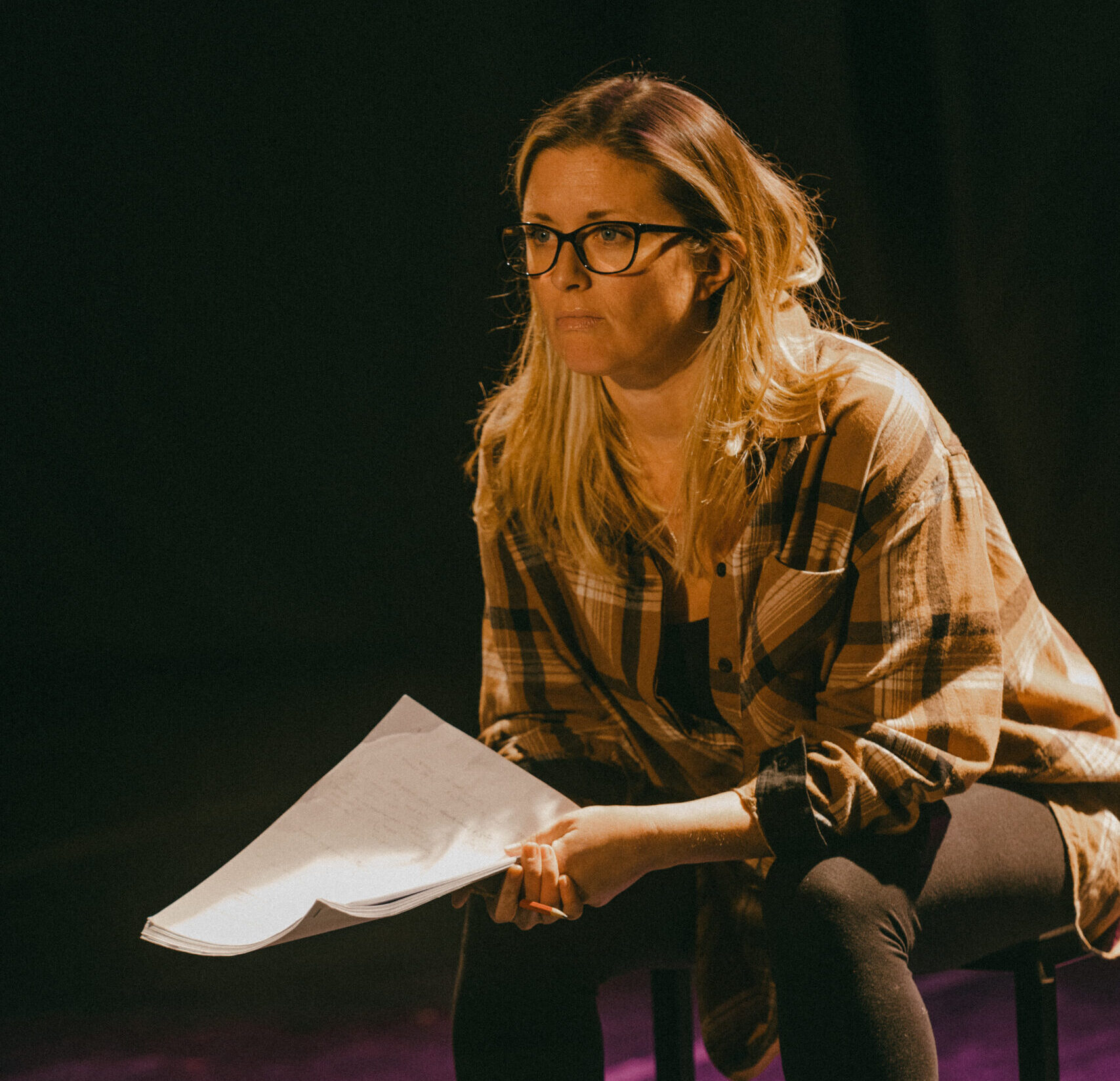 A thoughtful moment from the production of I am a Bad Mum